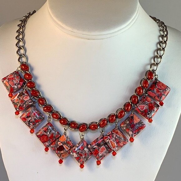 Unbranded Jewelry - Pyrite Sea Sediment Necklace With Red Crystals And Beads (NA101)